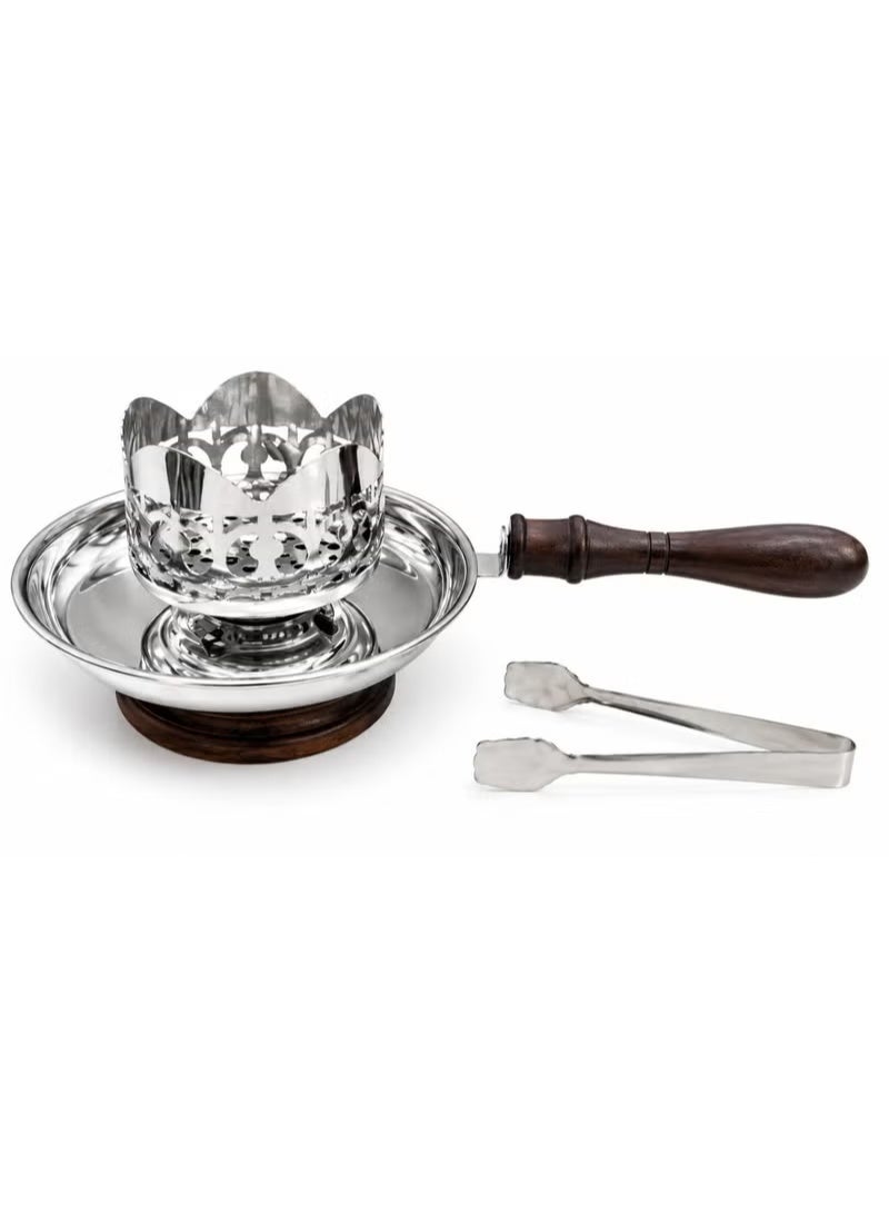 Radin Premium Stainless Steel Bakhoor Burner with Wooden Handle & Charcoal Tong Set, Arabic Mabkhara Incense Burner for Oud Chips, Bakhoor, Frankincense, Resin & Charcoal Tablets, Traditional Home Fragrance Burner for Ramadan, Eid, Majlis, Living Room & Special Occasions – Silver - Image 3