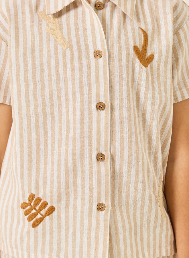Styli Boys Beige Striped Shirt And Shorts Set - Image 4