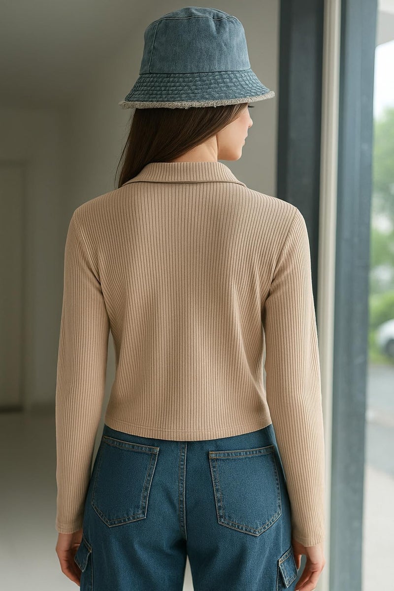 SXV STYLE Ribbed Knit Cardigan with Tie Front, Long Sleeve, Beige (in, Alpha, XS, Beige) - Image 2