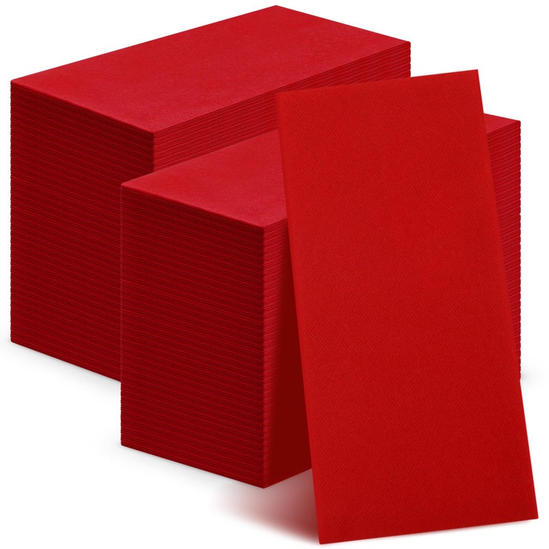 Qilery 100 Pcs Linen Feel Disposable Dinner Napkins Decorative Paper Napkin 17""x12"" Paper Soft Hand Towel Absorbent Disposable Guest Towel for Thanksgiving Day Kitchen Wedding Party(Red) - Image 1