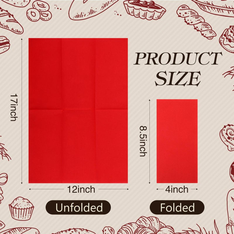 Qilery 100 Pcs Linen Feel Disposable Dinner Napkins Decorative Paper Napkin 17""x12"" Paper Soft Hand Towel Absorbent Disposable Guest Towel for Thanksgiving Day Kitchen Wedding Party(Red) - Image 2