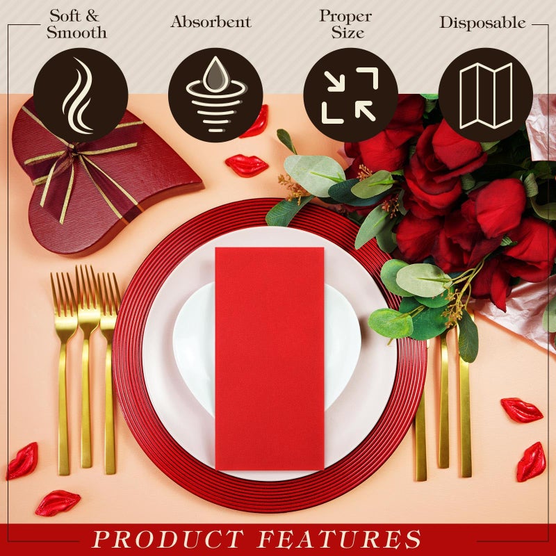 Qilery 100 Pcs Linen Feel Disposable Dinner Napkins Decorative Paper Napkin 17""x12"" Paper Soft Hand Towel Absorbent Disposable Guest Towel for Thanksgiving Day Kitchen Wedding Party(Red) - Image 5
