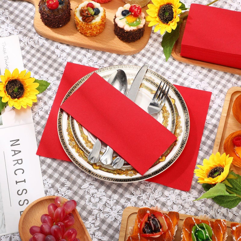 Qilery 100 Pcs Linen Feel Disposable Dinner Napkins Decorative Paper Napkin 17""x12"" Paper Soft Hand Towel Absorbent Disposable Guest Towel for Thanksgiving Day Kitchen Wedding Party(Red) - Image 4