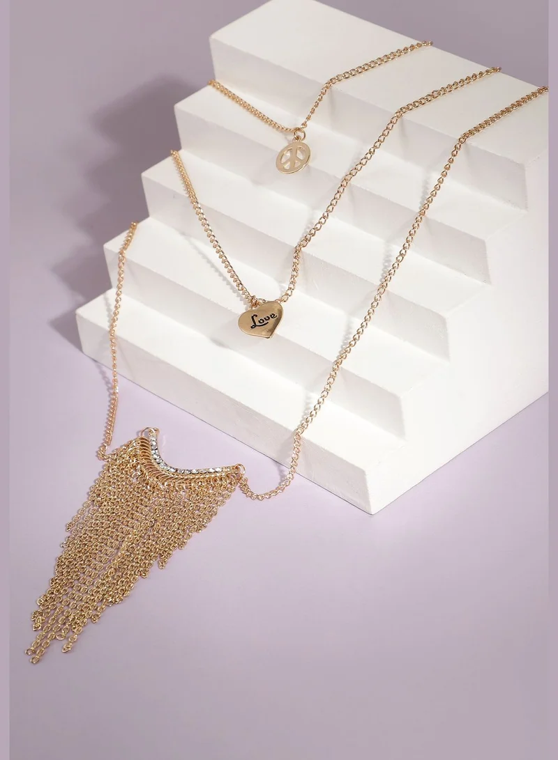 SOHI Set of 3 Gold Plated Designer Stone Party Necklace For Women