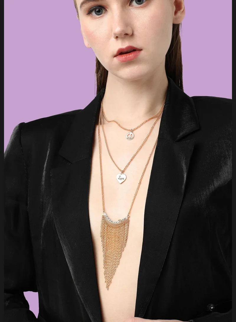 SOHI Set of 3 Gold Plated Designer Stone Party Necklace For Women