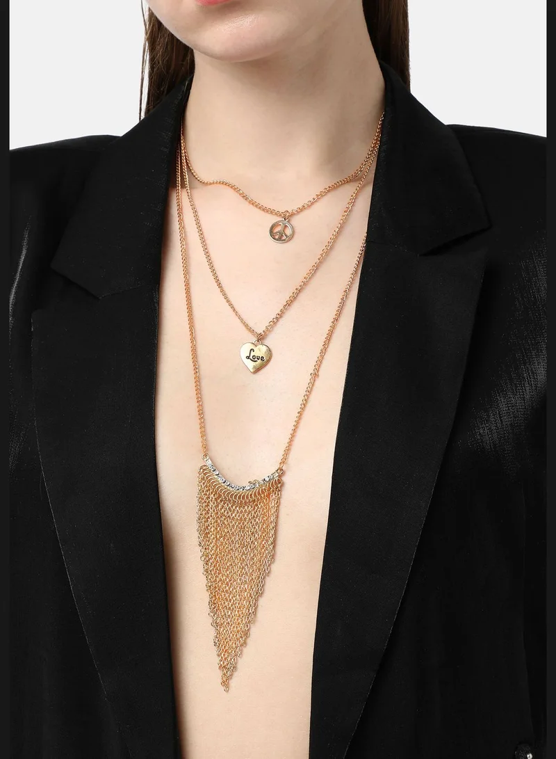 SOHI Set of 3 Gold Plated Designer Stone Party Necklace For Women