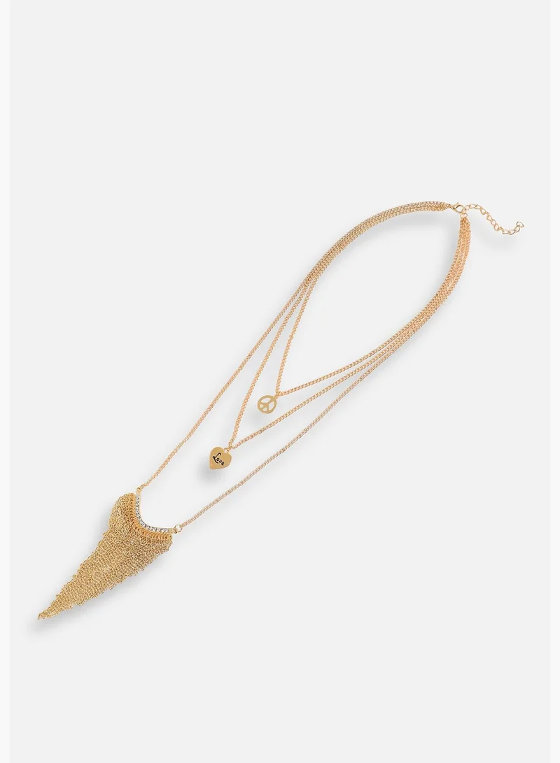 SOHI Set of 3 Gold Plated Designer Stone Party Necklace For Women