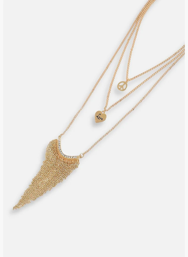SOHI Set of 3 Gold Plated Designer Stone Party Necklace For Women