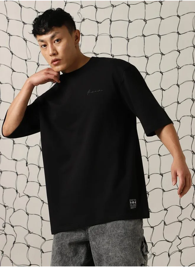 هوبرهولمي Men's Black 100% Cotton Solid T-Shirt