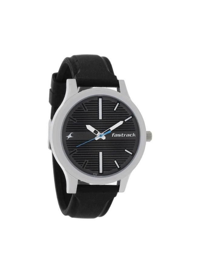fastrack ساعة يد كواتز أنالوج للرجال Fundamentals 38051SP01 – قرص أسود، حزام سيليكون أسود، علبة 44 مم، مقاومة للماء حتى 5 ATM - Image 1