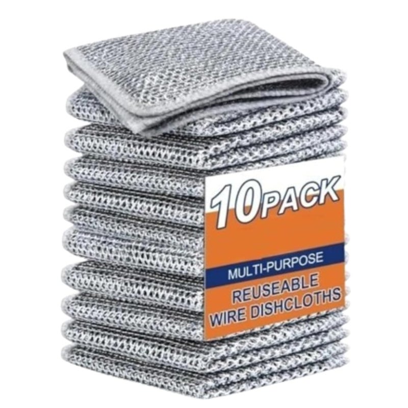 ZOIY (10 Pack Non-Scratch Dish Wash Cloth, Steel Wire Dish Cloth, Wire Dishwashing Rags Stainless Steel Scrubber Non-Scratch Wire Dishcloth for Washing Dishes Sinks Counters - Image 1