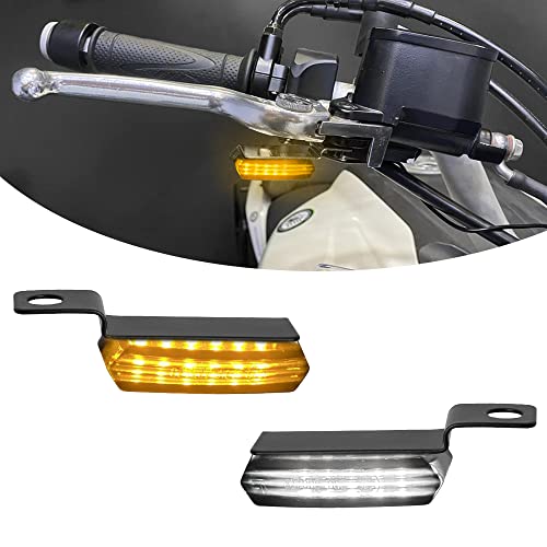 Mini LED Turn Signals Motorcycle Front Sequential Indicators 3 Wire Handlebar Blinkers with Running Lights Universal Compatible with Harley Yamaha Honda KawasakiBlack with WhiteAmber light