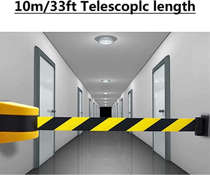 Retractable Belt Barrier 10M Wall Mount Safety Crowd Control Barrier Used in Retail Stores Hotels Yellow and Black Retractable Safety Barrier, - Image 2