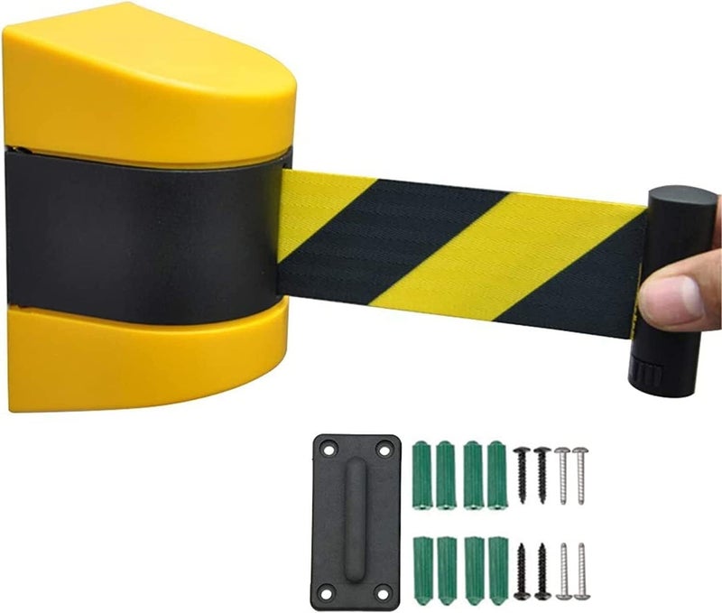 Retractable Belt Barrier 10M Wall Mount Safety Crowd Control Barrier Used in Retail Stores Hotels Yellow and Black Retractable Safety Barrier, - Image 1