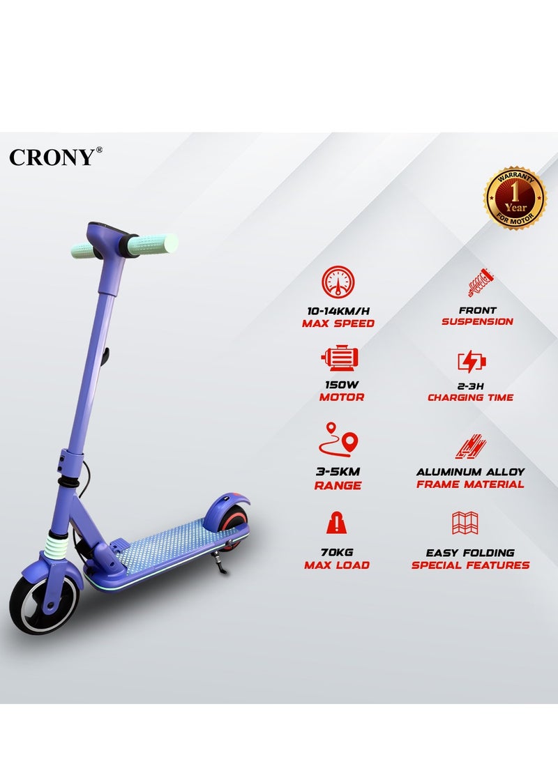 Crony - JL019 Kids E-Scooter LED Display, 7-Inch Non-Flat Tires, Easy Folding Outdoor Fun Skateboard,24V/2.5AH,5-8km Range, 150W Motor, Pink - Perfect Gift for Children Electric Scooter, Lightweight & Portable, 2-3H Charging Time, 10-14KM/H Speed, Durable Aluminum Alloy Frame Up to 60kg Capacity, LED Lights, and Mobile Phone Holder for Convenience, Ideal for Ages 6-12, Comfortable Ride, Great for Short Commuting, Easy Storage, Includes 1-Year Motor Warranty, 3-Month Battery & Controller Warranty, Ideal for Fun Outdoor Adventures and Everyday Play,Blue - Image 1