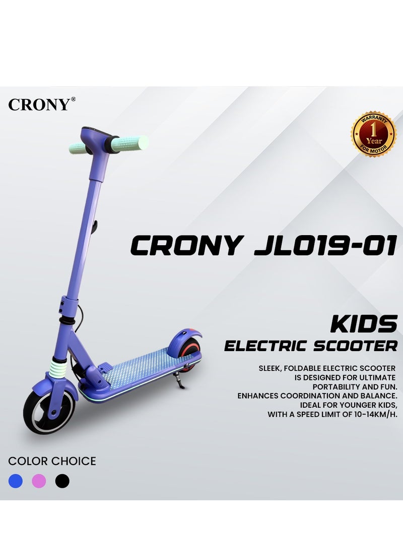 Crony - JL019 Kids E-Scooter LED Display, 7-Inch Non-Flat Tires, Easy Folding Outdoor Fun Skateboard,24V/2.5AH,5-8km Range, 150W Motor, Pink - Perfect Gift for Children Electric Scooter, Lightweight & Portable, 2-3H Charging Time, 10-14KM/H Speed, Durable Aluminum Alloy Frame Up to 60kg Capacity, LED Lights, and Mobile Phone Holder for Convenience, Ideal for Ages 6-12, Comfortable Ride, Great for Short Commuting, Easy Storage, Includes 1-Year Motor Warranty, 3-Month Battery & Controller Warranty, Ideal for Fun Outdoor Adventures and Everyday Play,Blue - Image 1