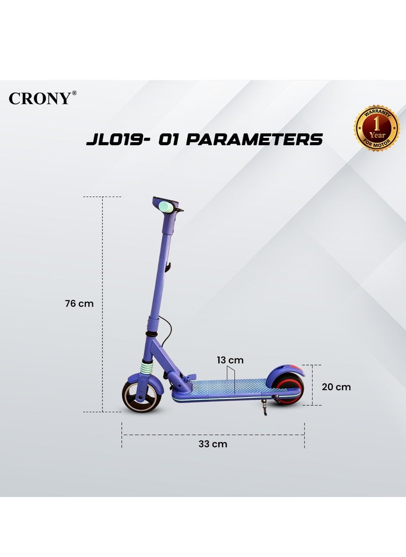 Crony - JL019 Kids E-Scooter LED Display, 7-Inch Non-Flat Tires, Easy Folding Outdoor Fun Skateboard,24V/2.5AH,5-8km Range, 150W Motor, Pink - Perfect Gift for Children Electric Scooter, Lightweight & Portable, 2-3H Charging Time, 10-14KM/H Speed, Durable Aluminum Alloy Frame Up to 60kg Capacity, LED Lights, and Mobile Phone Holder for Convenience, Ideal for Ages 6-12, Comfortable Ride, Great for Short Commuting, Easy Storage, Includes 1-Year Motor Warranty, 3-Month Battery & Controller Warranty, Ideal for Fun Outdoor Adventures and Everyday Play,Blue - Image 1