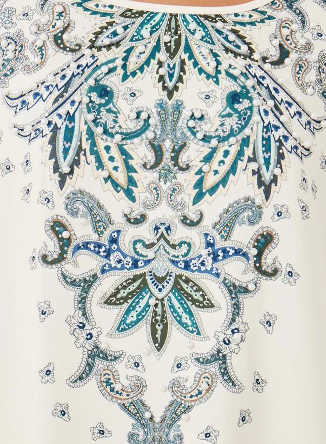 Amirah Amirah Paisley Placement Print Round Neck Jalabiya