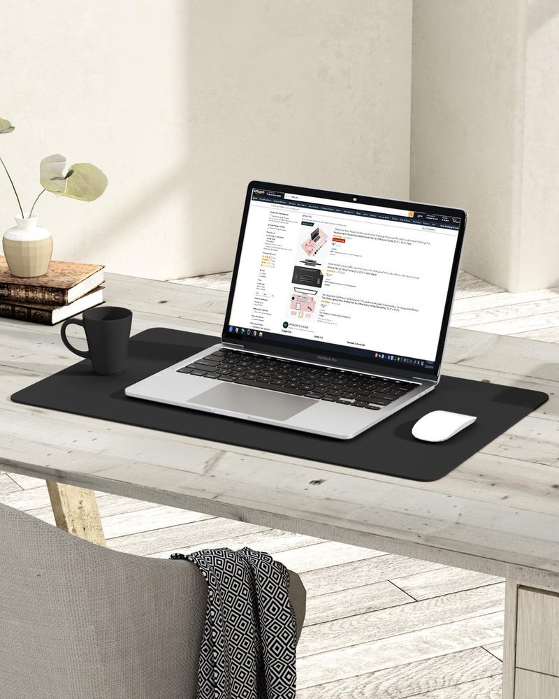 YSAGi Non-Slip Leather Desk Mat, Desk Mouse Pad, Waterproof PVC Leather Desk Table Protector, Large Desk Blotter, Easy Clean Laptop Desk Writing Mat for Office/Work/Home/Decor(Black, 23.6" x 13.7") - Image 2