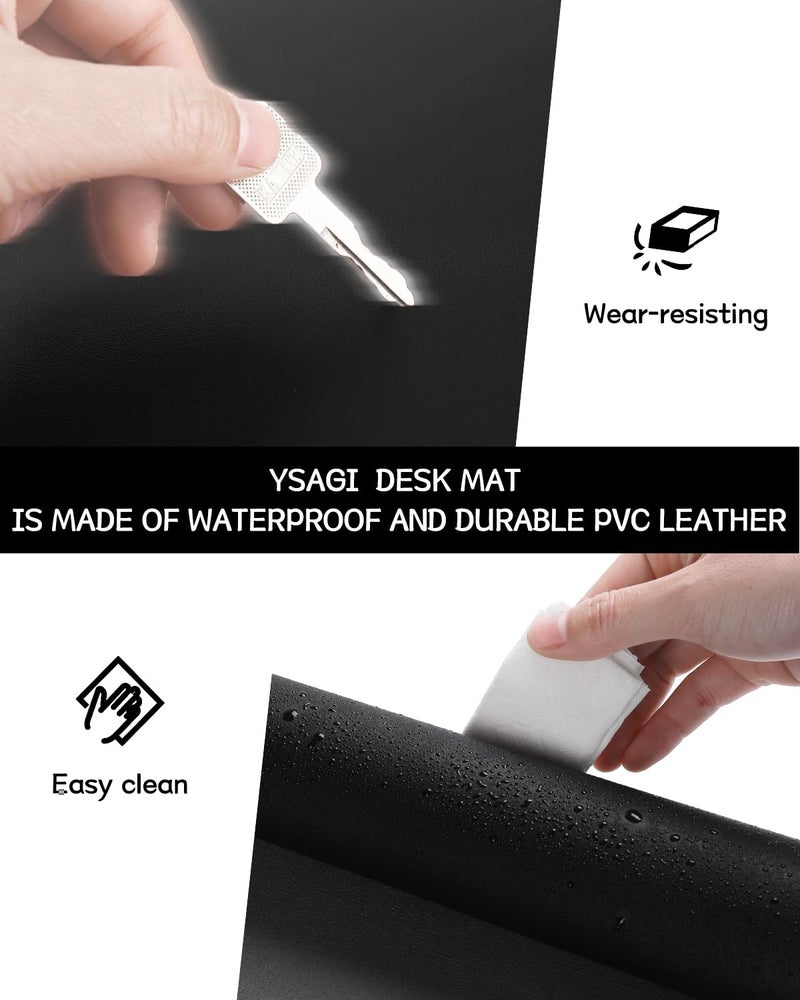 YSAGi Non-Slip Leather Desk Mat, Desk Mouse Pad, Waterproof PVC Leather Desk Table Protector, Large Desk Blotter, Easy Clean Laptop Desk Writing Mat for Office/Work/Home/Decor(Black, 23.6" x 13.7") - Image 5