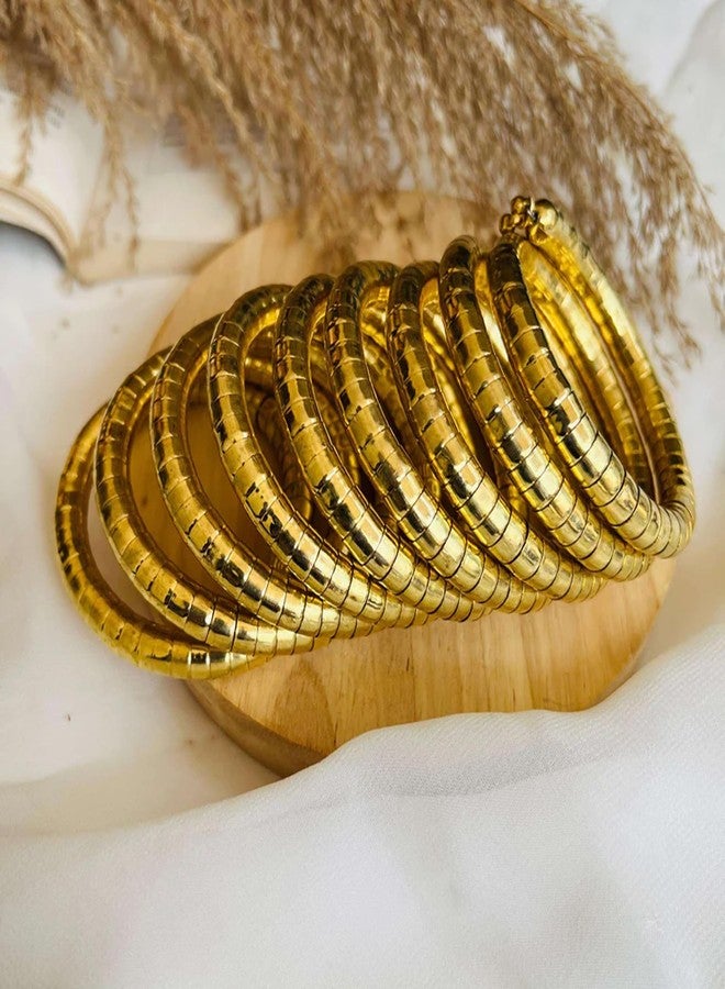 Shivarth Stackable Golden Spiral Hoop Cuff Hand Spring Bracelets One Size For Women & Girls Layer Spiral Bangles - Image 5