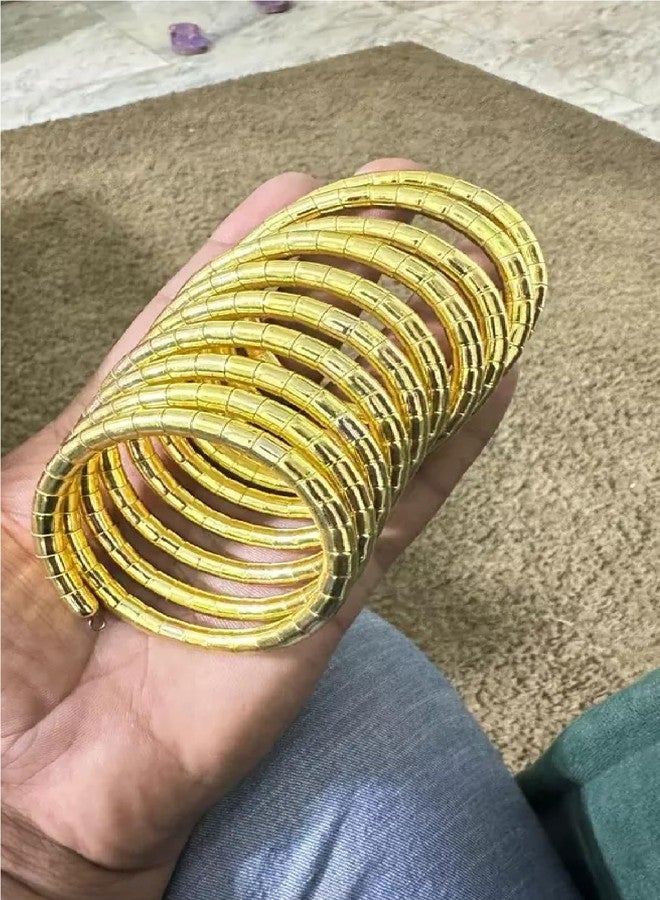 Shivarth Stackable Golden Spiral Hoop Cuff Hand Spring Bracelets One Size For Women & Girls Layer Spiral Bangles - Image 4