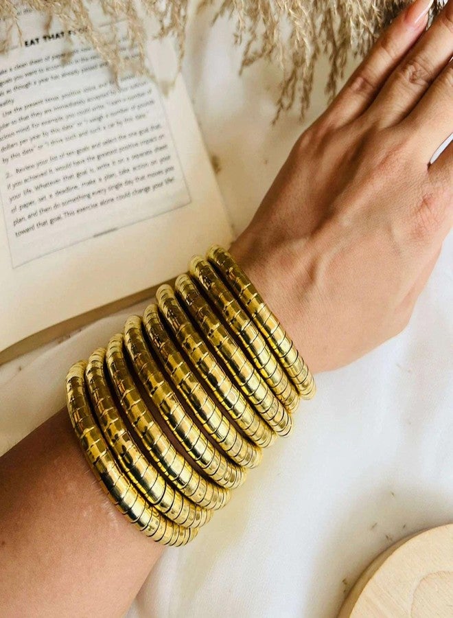 Shivarth Stackable Golden Spiral Hoop Cuff Hand Spring Bracelets One Size For Women & Girls Layer Spiral Bangles - Image 2
