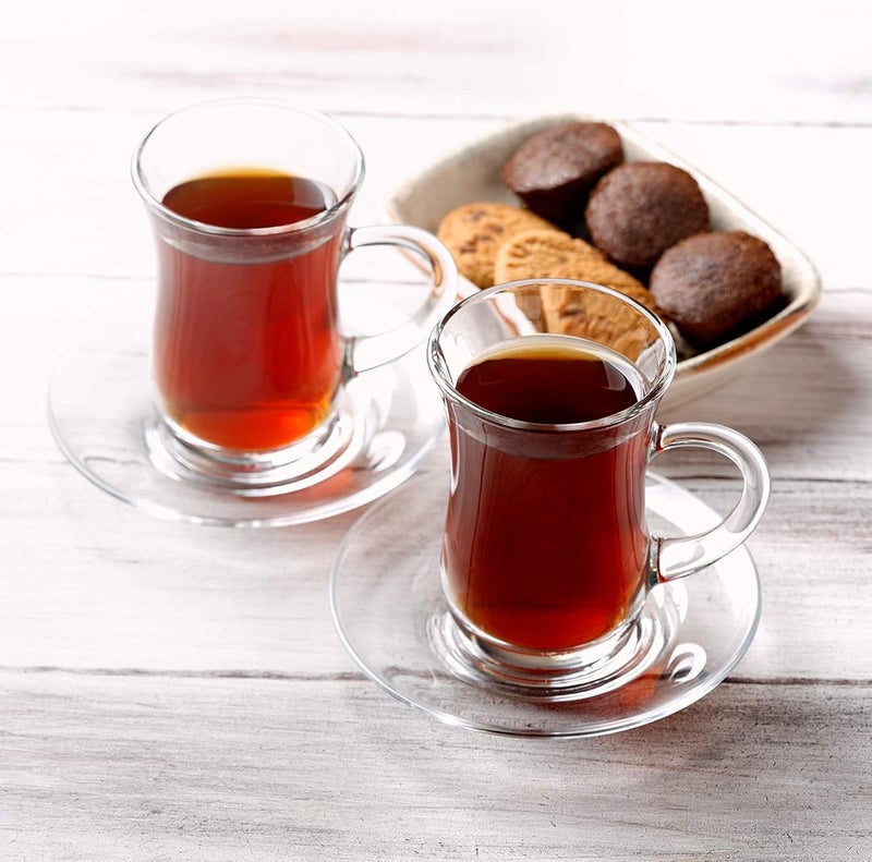 BHTHIM BHTHIM Premium Glass Tea Cup and Saucer Set Transparent Cups and Saucer Set for Coffee Tea Hot Cold Drinks Beverages Turkish 2 Pcs Cup 2 Pcs Saucers - Image 5