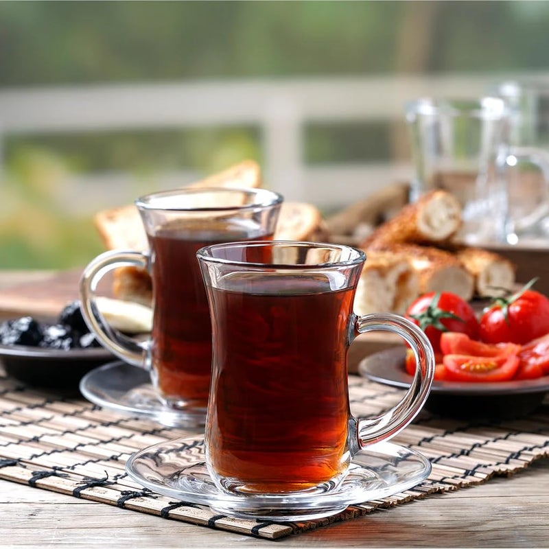 BHTHIM BHTHIM Premium Glass Tea Cup and Saucer Set Transparent Cups and Saucer Set for Coffee Tea Hot Cold Drinks Beverages Turkish 2 Pcs Cup 2 Pcs Saucers - Image 2