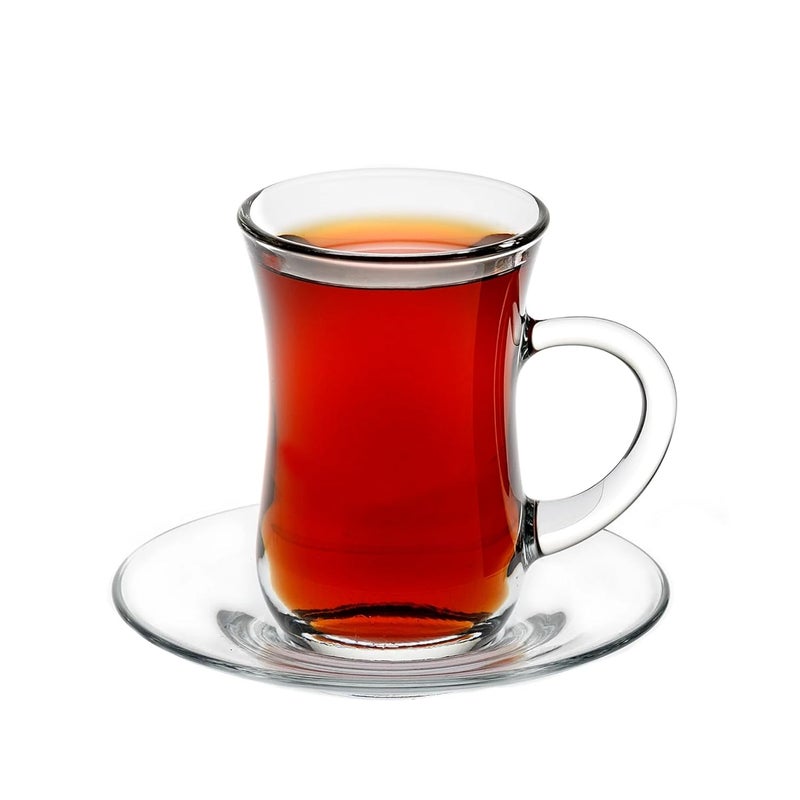 BHTHIM BHTHIM Premium Glass Tea Cup and Saucer Set Transparent Cups and Saucer Set for Coffee Tea Hot Cold Drinks Beverages Turkish 2 Pcs Cup 2 Pcs Saucers - Image 1