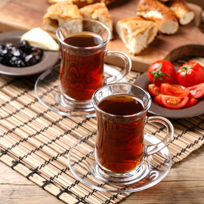 BHTHIM BHTHIM Premium Glass Tea Cup and Saucer Set Transparent Cups and Saucer Set for Coffee Tea Hot Cold Drinks Beverages Turkish 2 Pcs Cup 2 Pcs Saucers - Image 3