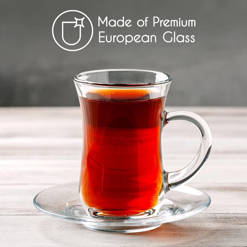 BHTHIM BHTHIM Premium Glass Tea Cup and Saucer Set Transparent Cups and Saucer Set for Coffee Tea Hot Cold Drinks Beverages Turkish 2 Pcs Cup 2 Pcs Saucers - Image 4