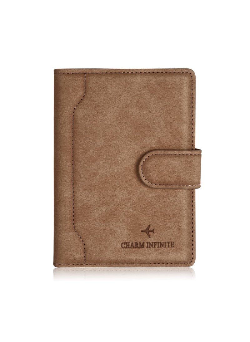SYOSI - Passport Holder Cover, Leather RFID Travel Wallet Case Organiser with RFID Blocker, Passport Cover for Passport, Business Cards, Credit Cards, Boarding Passes (Brown) - Image 1
