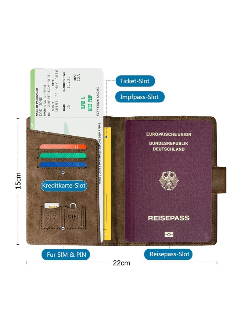 SYOSI - Passport Holder Cover, Leather RFID Travel Wallet Case Organiser with RFID Blocker, Passport Cover for Passport, Business Cards, Credit Cards, Boarding Passes (Brown) - Image 1