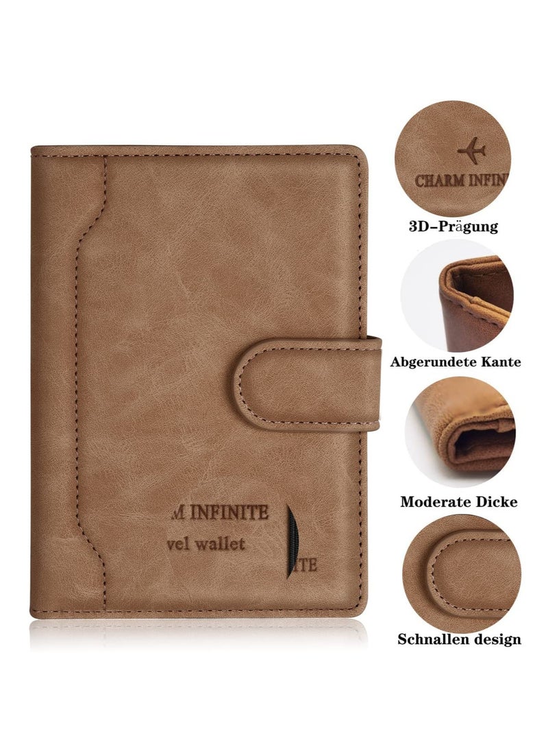 SYOSI - Passport Holder Cover, Leather RFID Travel Wallet Case Organiser with RFID Blocker, Passport Cover for Passport, Business Cards, Credit Cards, Boarding Passes (Brown) - Image 1