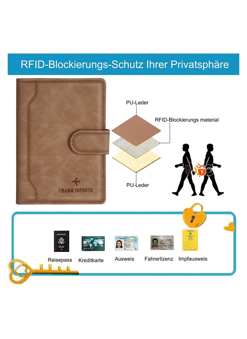 SYOSI - Passport Holder Cover, Leather RFID Travel Wallet Case Organiser with RFID Blocker, Passport Cover for Passport, Business Cards, Credit Cards, Boarding Passes (Brown) - Image 1