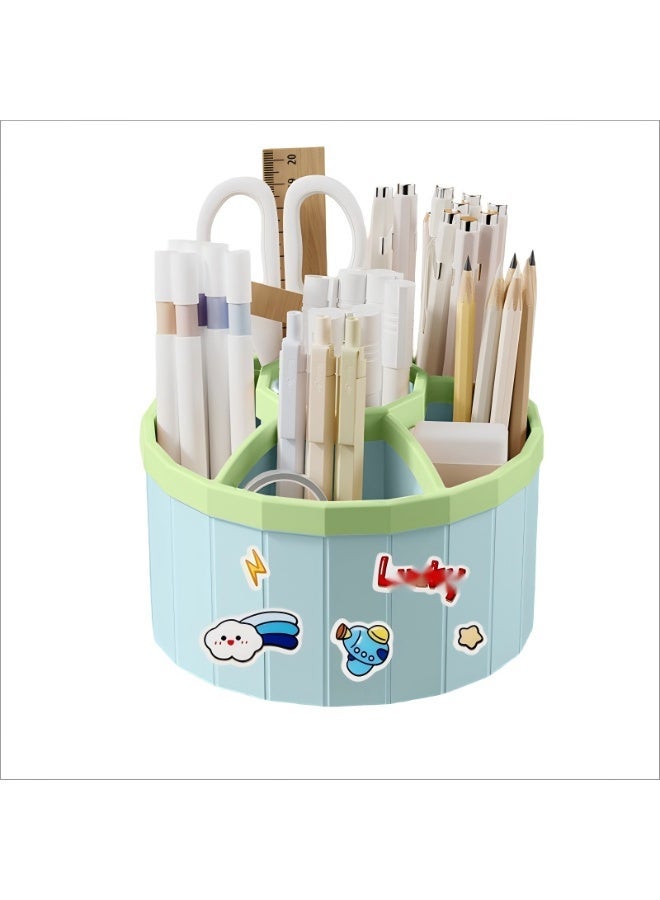 Pen Holder for Desk, Storage Function，360°Rotating Pencil Pen Holder,Pen Organizer with 6 Slots, Large-capacity Desk Organizer,Office, School, Home Use (Light Blue) - Image 1