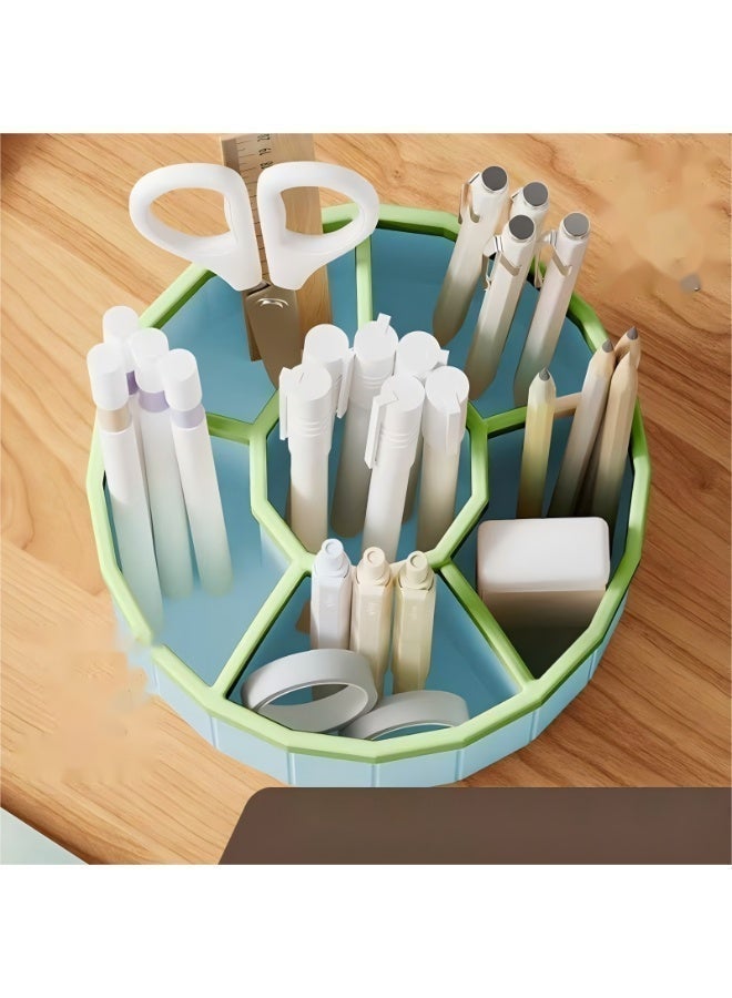 Pen Holder for Desk, Storage Function，360°Rotating Pencil Pen Holder,Pen Organizer with 6 Slots, Large-capacity Desk Organizer,Office, School, Home Use (Light Blue) - Image 2