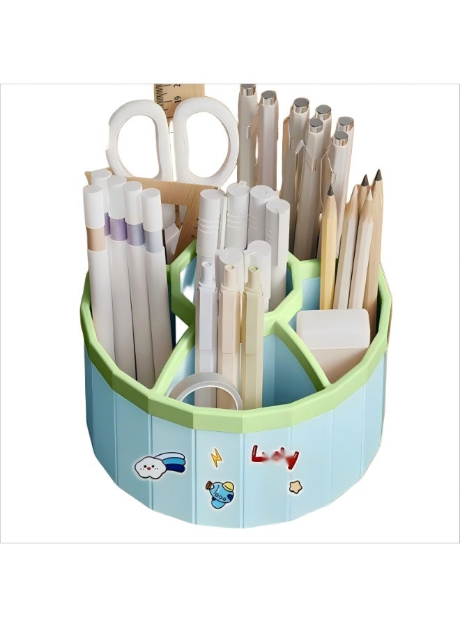 Pen Holder for Desk, Storage Function，360°Rotating Pencil Pen Holder,Pen Organizer with 6 Slots, Large-capacity Desk Organizer,Office, School, Home Use (Light Blue) - Image 5