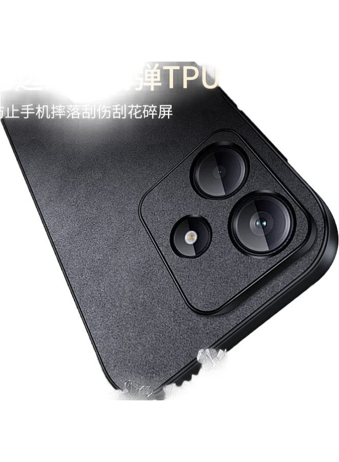 Shangsu, Suitable For Redmi Note 14 Phone Case, Redmi 14 Protective Cover, Shockproof, Full Lens Protection, Soft Shell, Simple Luxury, Lambskin Silicone, Xiaomi, For Women And Men, Leather Case, Black - Image 2