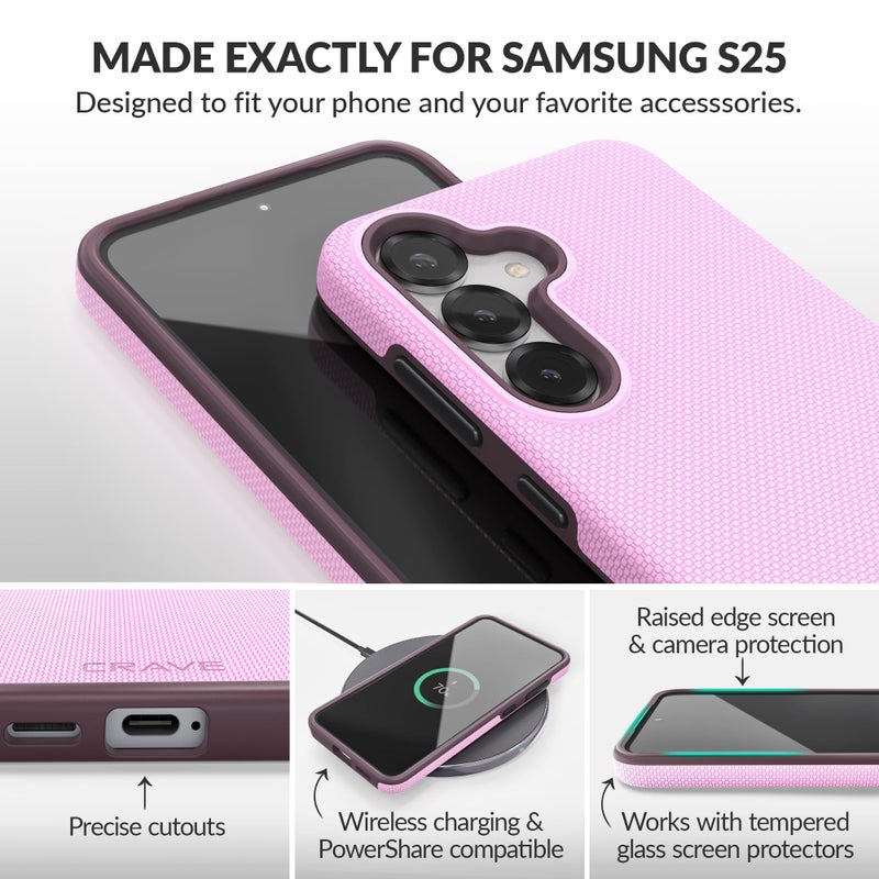 Crave Compatible with Samsung Galaxy S25 Case (6.2 inch), Slim Fit, Shockproof Dual Layer Grip, Wireless Charging Compatible - Lilac - Image 5