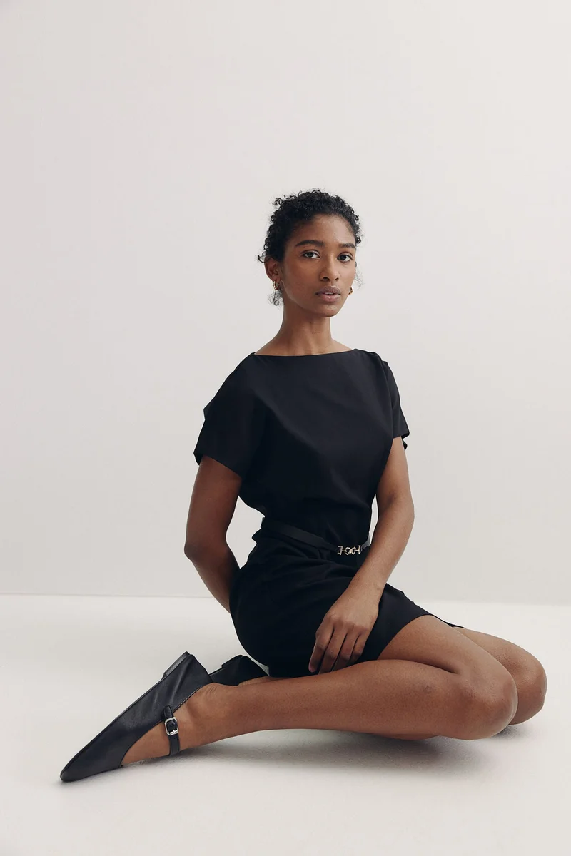اتش اند ام Belted twill dress