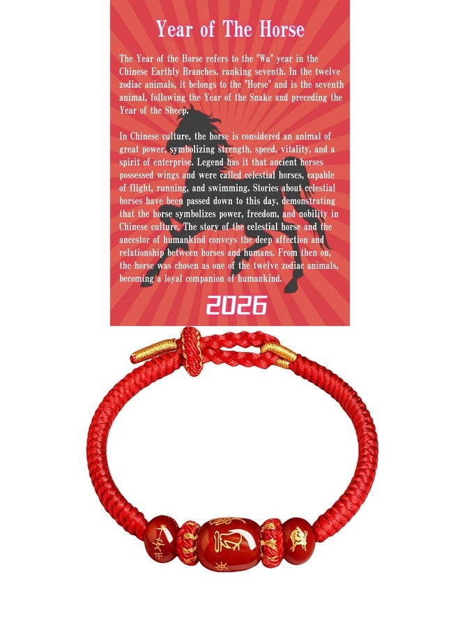 BlingNook 2026 Chinese New Year of Horse Rope Beaded Bracelets for Women Men, Gift Card Chinese Zodiac Animal Origin Handwoven Braided Adjustable String Charm Bracelet Good Luck Corded Jewelry Gifts - Image 1
