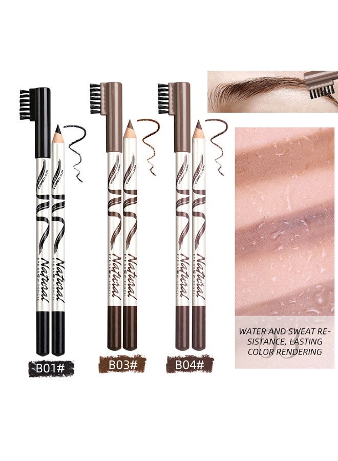 ميناو 3 حزم أقلام الحواجب مع فرشاة ناعمة 2-في 1 قلم رصاص عازف على الماء مقاوم للعرق وفرشاة الحاجب وملء الأداة ماكياج قلم رصاص (بني/أسود/بني فاتح) - Image 1