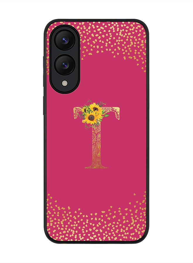Stylizedd For Samsung Galaxy S25 Edge Case,Slim fit Camera Protection, Shockproof Thin Phone cover  - Custom Floral Monogram - T ( Deep Pink )