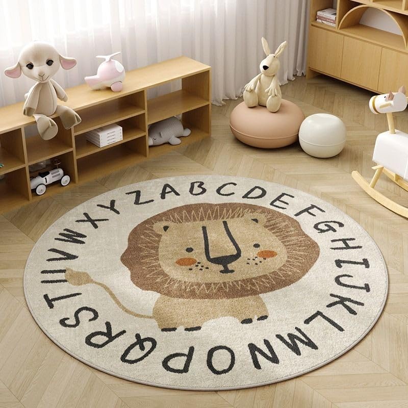 Poowe Cute Lion ABC Kids Play Mat Baby Nursery Rug Round Educational Alphabet Soft Area Rug Non Slip for Children Toddlers Bedroom Round 472 ABC Lion