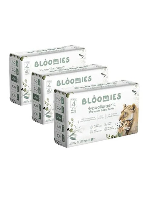 Premium Baby Diapers with wetness indicator | Eco-friendly and Hypoallergenic Nappies Made with 100% Bamboo | Nappies Size 4 for babies 9-14kg x 40pcs x3