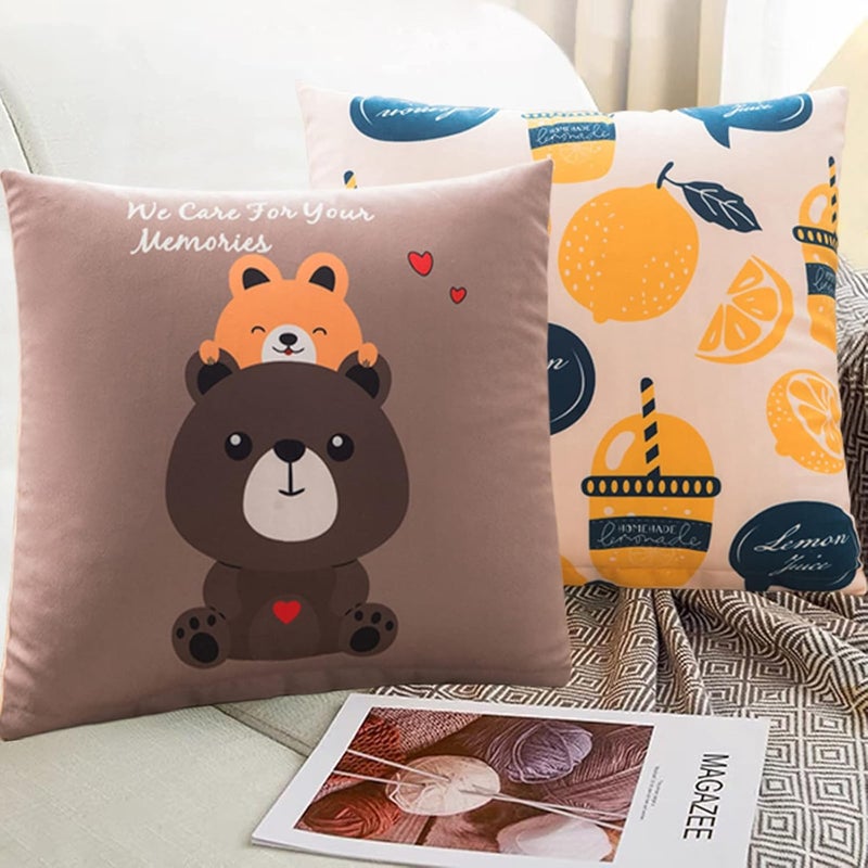 wolpin Filled Cushions (Pack of 2 Pcs) Fibre Throw/Pillow Soft Decoration Cushion - 40 x 40 cm Bear & Lemon - Image 1