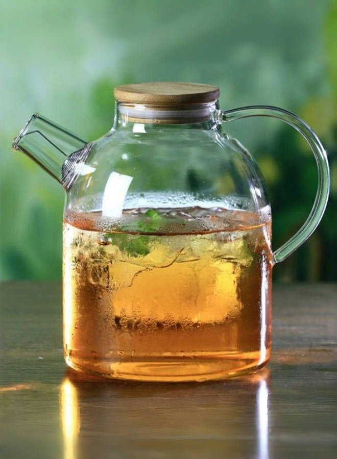 JoyousSto Glass Teapot with Wooden Lid, Stovetop & Microwave Safe Glass Borosilicate Tea Pot,Clear Teapot with Strainer, Glass Tea Kettle, Loose Leaf、Fruit Tea and Fragrant Tea,3.35*6.89*5.12in, 60.8oz  - Image 5