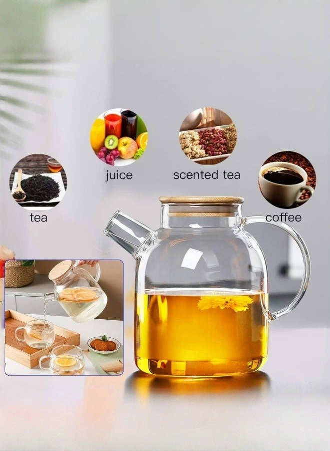 JoyousSto Glass Teapot with Wooden Lid, Stovetop & Microwave Safe Glass Borosilicate Tea Pot,Clear Teapot with Strainer, Glass Tea Kettle, Loose Leaf、Fruit Tea and Fragrant Tea,3.35*6.89*5.12in, 60.8oz  - Image 2